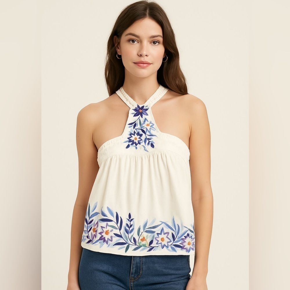Revolve‎ Misa LA cross neck floral embroidered tank